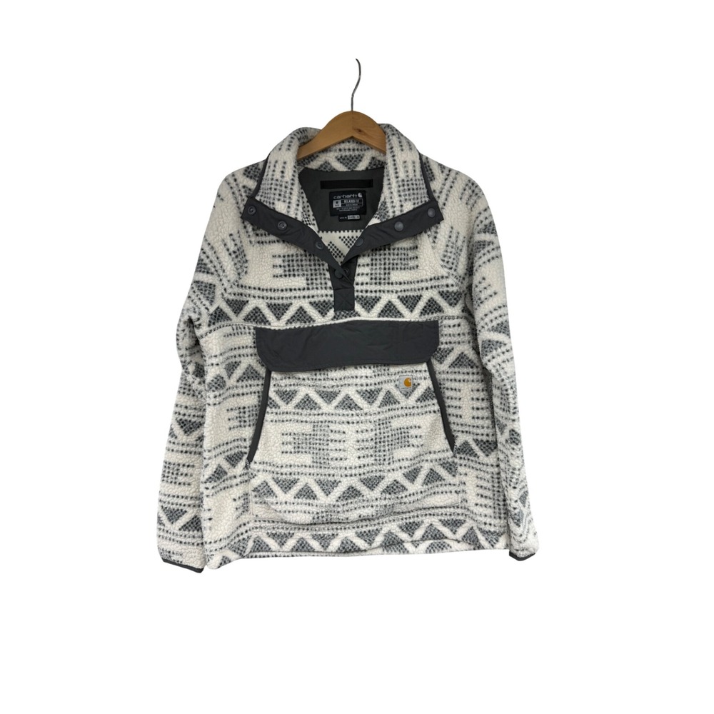 Carhartt Aztec Sherpa Fleece Pullover Womens Medium OJ4991-W Relaxed Fit Grey
